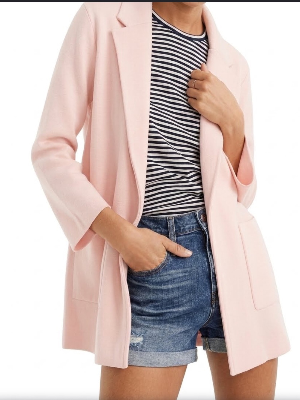J. Crew Sophie Sweater Blazer Cotton Open Front Pink Blush Classic Layer Knit L